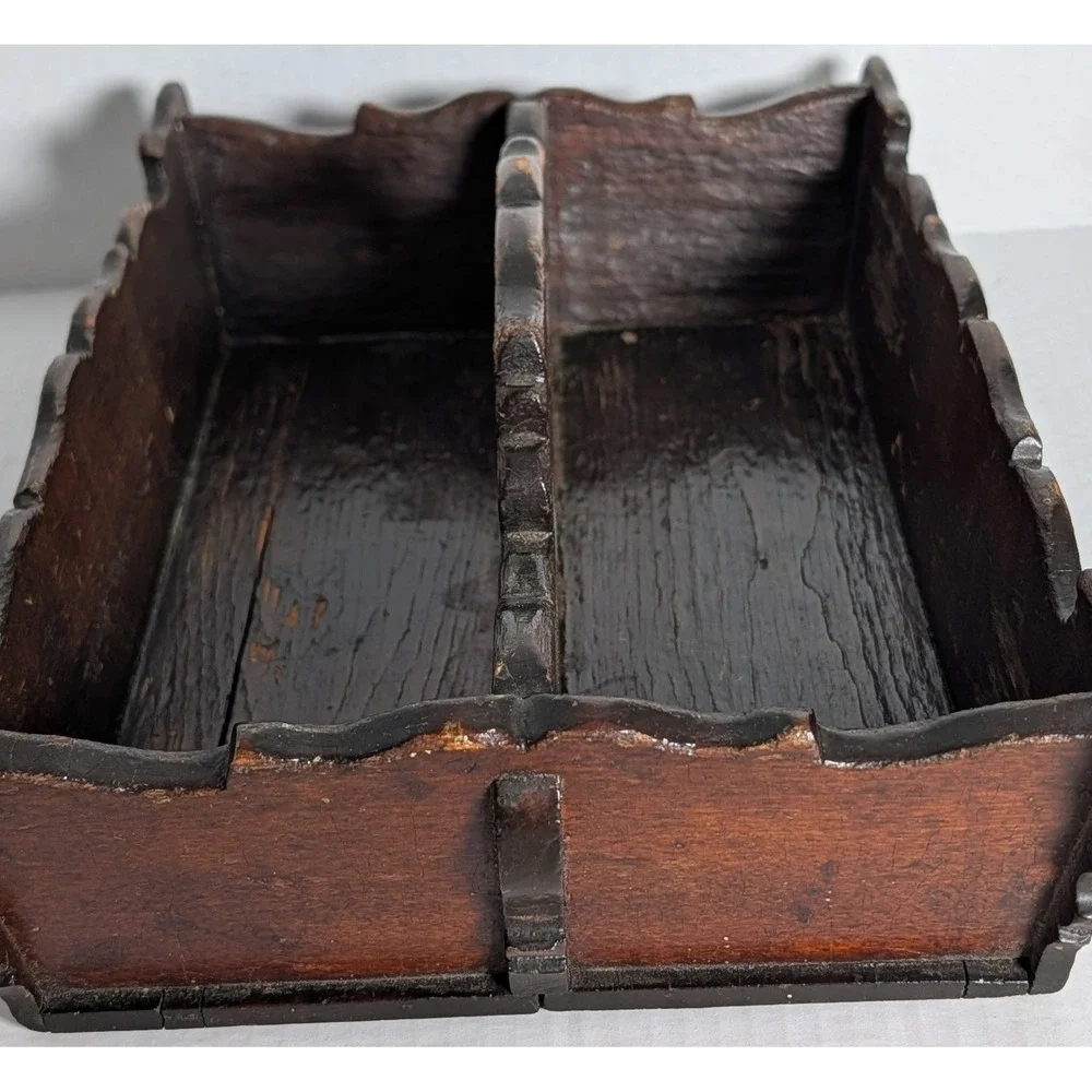 Antique/Vintage Hand-Carved Wooden Double Compartment Box